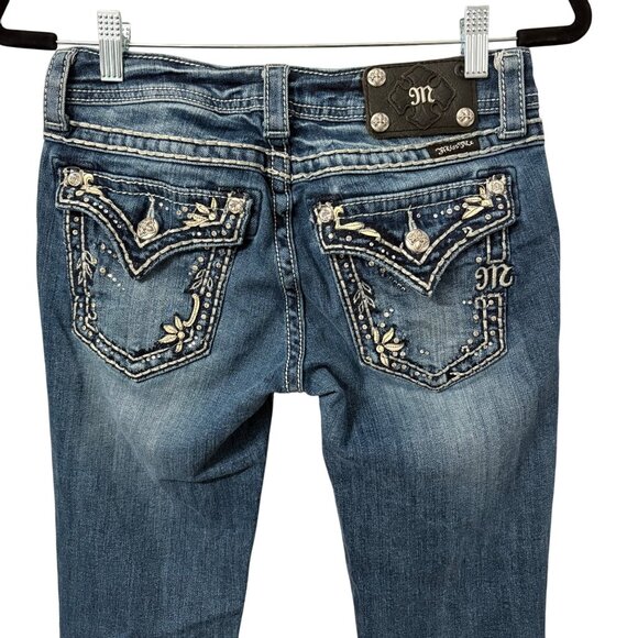MissMe Womens Flare Jeans Size28 Denim Mid-RiseJP5443F4 Embellished Back Pockets - Picture 7 of 11